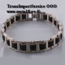 Браслет байкерский стальной (SMT0199) (типа браслет для часов, серебренный с черным)