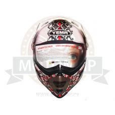 Шлем кроссовый YM-911-1 "YAMAPA"со СТЕКЛОМ, размер XL, (НОВИНКА!)БЕЛЫЙ с красной графикой с черепами