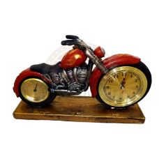 Часы настольные в виде красного мотоцикла ручной росписи (циферблат в переднем и заднем колесах)