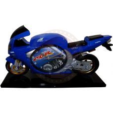 Часы настольные большие в виде гоночного мотоцикла HONDA, на подставке, в коробочке, синие
