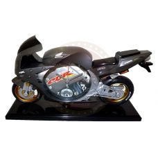 Часы настольные большие в виде гоночного мотоцикла HONDA, на подставке, в коробочке, серые