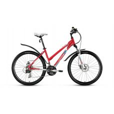 Велосипед 26" FORWARD JADE 2.0 (18 ск,рама 17" алюм.,Hard tail, торм.мех.диск) красный/белый матовый